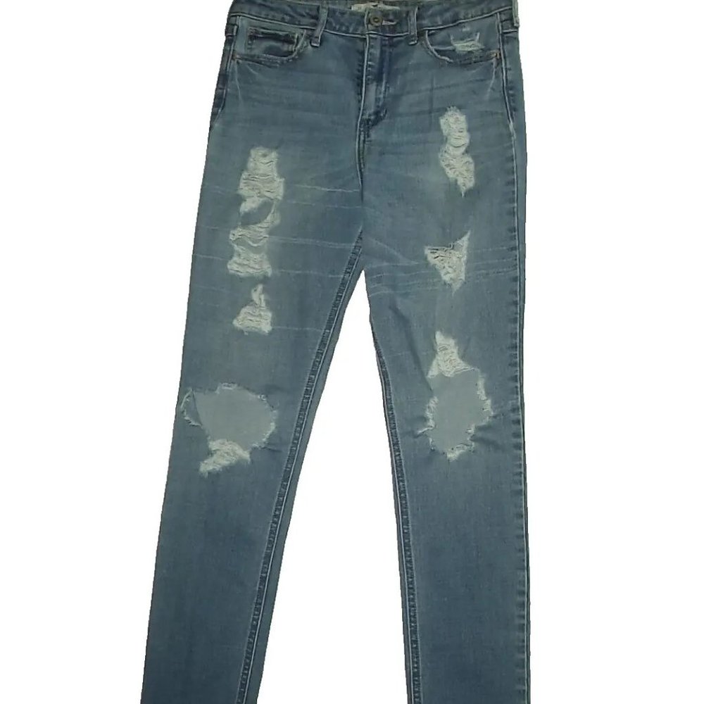 HOLLISTER JEANS SKINNY STRETCH DISTRESSED DESTROYED FRAYED-WOMENS JR SIZE 3
